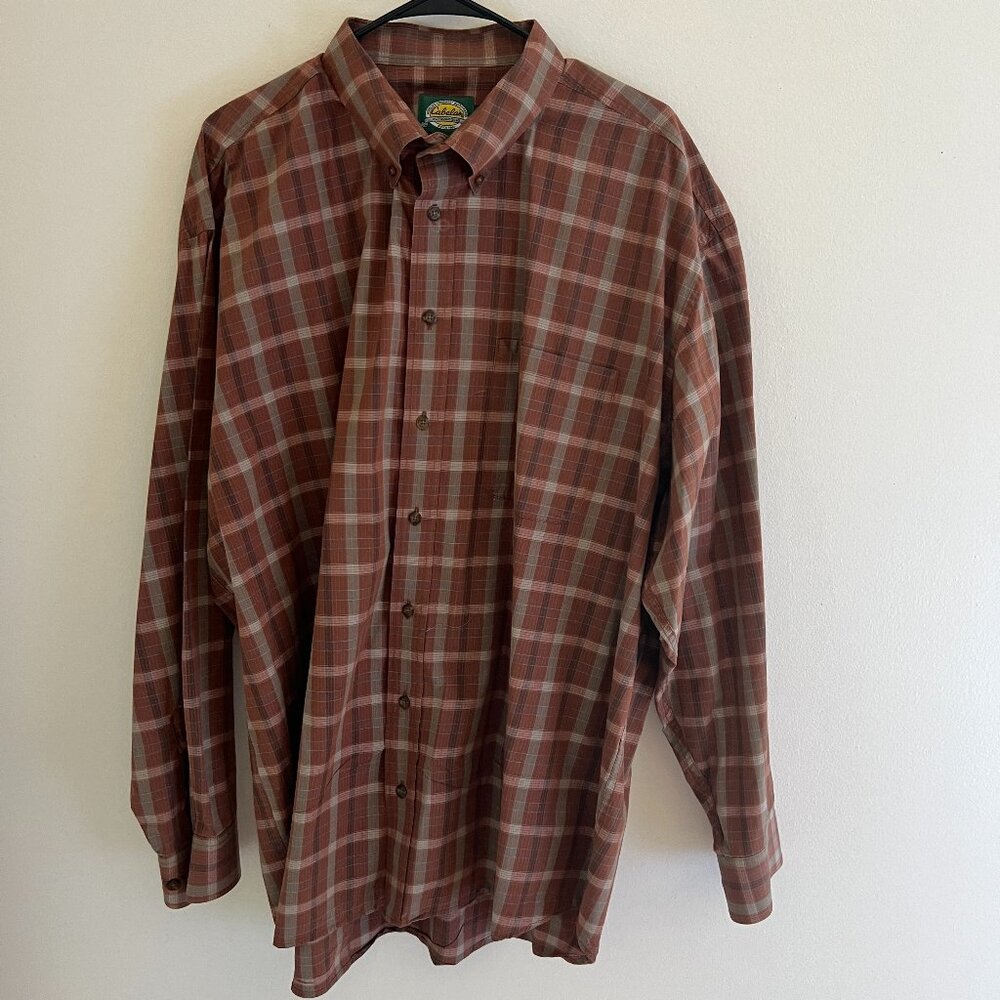CABELA'S Men Plaid Long Sleeve Cotton Shirt 2XL Button down collar xxl.Tall